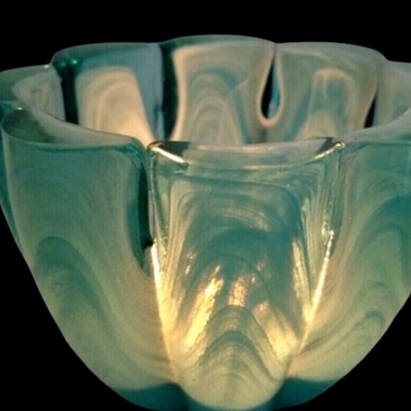 Gorgeous Turquoise ECOGLASS Recycled Art Glass Votive | White Swirl | Made in Sp - Picture 2 of 6